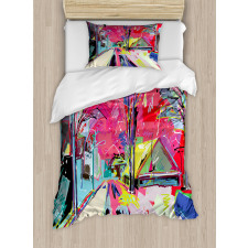 Funky Streets Sketch Trees Duvet Cover Set