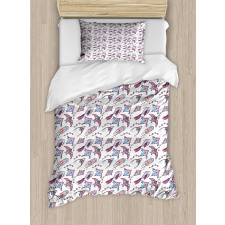 Fish Bird and Rhombus Shapes Duvet Cover Set