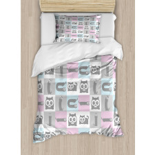 Pastel Checkered Funny Animal Duvet Cover Set