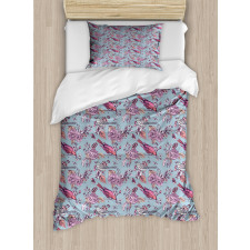 Perching Birds and Flowers Duvet Cover Set