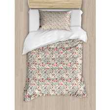 Roses Tulips and Sparrows Duvet Cover Set