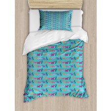Funny Dogs with Their Leashes Duvet Cover Set