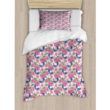 Butterflies Pink Flowers Duvet Cover Set