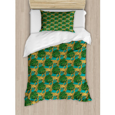 Animals and Monstera Leaves Duvet Cover Set