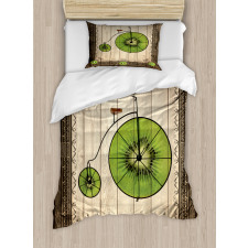 Retro Bike with Fruit Wheels Duvet Cover Set