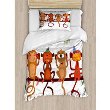 Animals Sitting Branch Duvet Cover Set