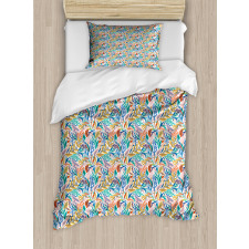 Tropical Doodle Leaves Duvet Cover Set