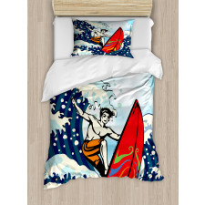 Summer Cartoon Surfing Boy Duvet Cover Set