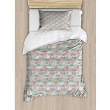 Pastel Colored Fall Foliage Duvet Cover Set