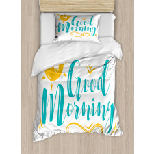 Smiling Sun and Wavy Letters Duvet Cover Set