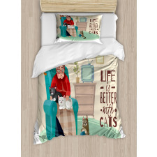 Lady in Armchair and Kitten Duvet Cover Set