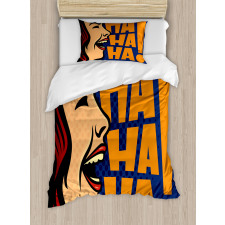 Cartoon Style Woman Laughing Duvet Cover Set