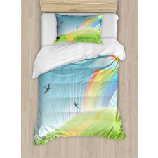 Birds and Rainbow Stripes Duvet Cover Set