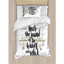 Hear the Sound of Waves Text Duvet Cover Set