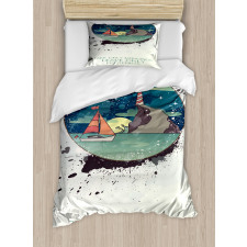 Lighthouse Sailboat Duvet Cover Set