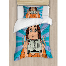 Woman Holding Dollar Bill Duvet Cover Set