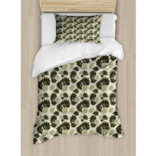 Antique Flower Silhouettes Duvet Cover Set