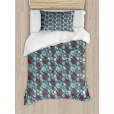 Botanical Flowers Leaves Duvet Cover Set