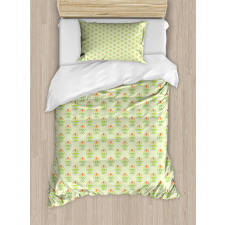 Orange Flower Green Leaf Duvet Cover Set