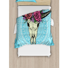 Buffalo Skull with Flowers Duvet Cover Set