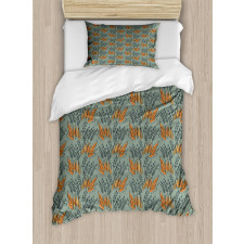 Sketched Rough Grass Herbs Duvet Cover Set