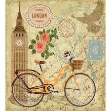 Stamp Big Ben and Bicycle Duvet Cover Set