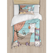 Bathroom Tub Illustration Duvet Cover Set