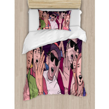 Music Festival Cartoon Image Duvet Cover Set