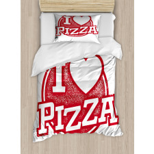 Grunge Love Pizza Lettering Duvet Cover Set