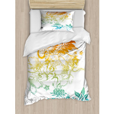 Oriental Bird with Flowers Duvet Cover Set