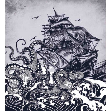 Octopus and Ship in Storm Duvet Cover Set