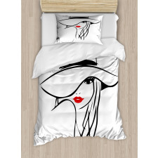 Girl Wearing a Big Floppy Hat Duvet Cover Set