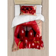 Red Current Berry Branch Image Duvet Cover Set