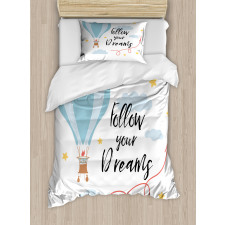 Hot Air Balloon Stars Clouds Duvet Cover Set