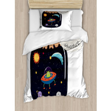 Hand Drawn Alien in a Jar Duvet Cover Set