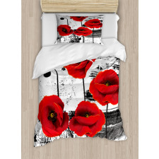 Grunge Brush Flowers Duvet Cover Set