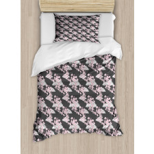 Sakura Branches Greyscale Duvet Cover Set