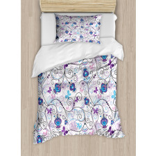 Abstract Butterflies Flowers Duvet Cover Set