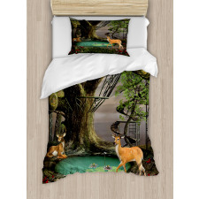 Abstract Deer and Tree House Duvet Cover Set