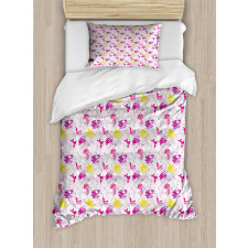 Palm Leaf with Hibiscuses Duvet Cover Set