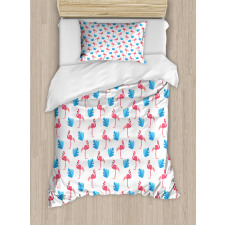 Flamingo Birds Palm Leaves Duvet Cover Set