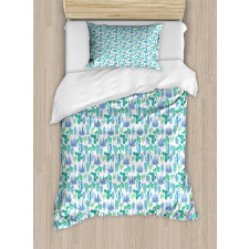 Blue Green Cacti Plants Duvet Cover Set