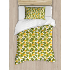 Monstera Leaves and Blossom Duvet Cover Set