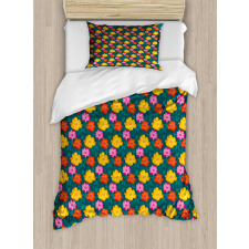 Hand Drawn Flowers Petals Duvet Cover Set