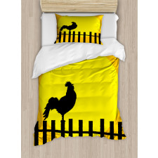 Rooster Silhouette Sunrise Duvet Cover Set