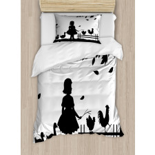 Little Girl Geese Rooster Duvet Cover Set