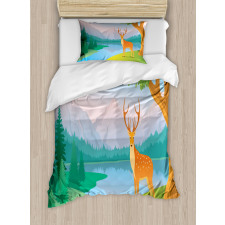 Deer Mountain Landscape Duvet Cover Set