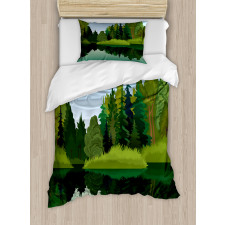 Calm Trees on Pure Lake Duvet Cover Set