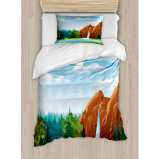 Waterfall Mountain Sky Duvet Cover Set