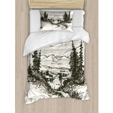 Forest Landscape Sketch Duvet Cover Set